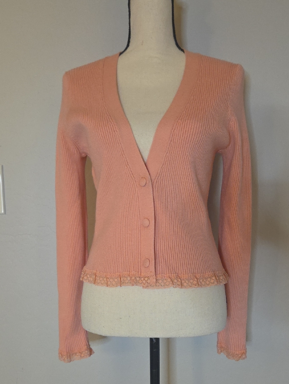For Love & Lemons Peach Lace-Trim V-Neck Cardigan Size XL
